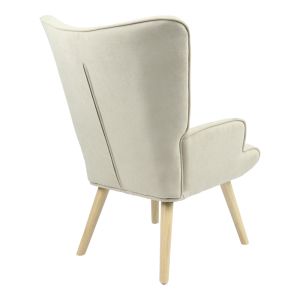 Fluffy armchair with cream-colored fabric, solid wood legs 75x69x96cm