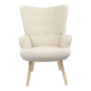 Fluffy armchair with cream-colored fabric, solid wood legs 75x69x96cm