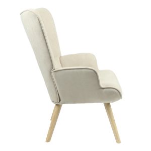 Fluffy armchair with cream-colored fabric, solid wood legs 75x69x96cm