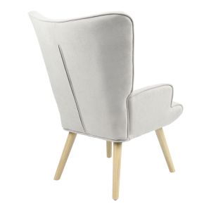 Fluffy armchair with light gray fabric, solid wood legs 75x69x96cm