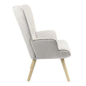 Fluffy armchair with light gray fabric, solid wood legs 75x69x96cm