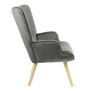 Fluffy armchair with dark gray fabric and solid wood legs 75x69x96cm