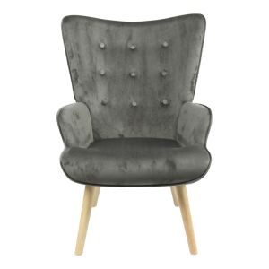 Fluffy armchair with dark gray fabric and solid wood legs 75x69x96cm