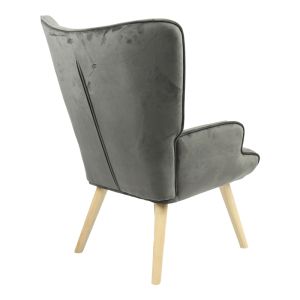 Fluffy armchair with dark gray fabric and solid wood legs 75x69x96cm