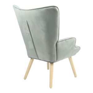 Fluffy armchair with plush gray fabric and solid wood legs 75x69x96cm