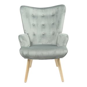 Fluffy armchair with plush gray fabric and solid wood legs 75x69x96cm