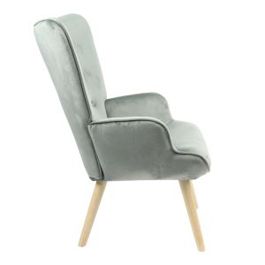 Fluffy armchair with plush gray fabric and solid wood legs 75x69x96cm