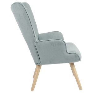 Fluffy armchair with plush fabric in bright green color and wooden legs 75x69x96cm