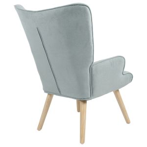 Fluffy armchair with plush fabric in bright green color and wooden legs 75x69x96cm