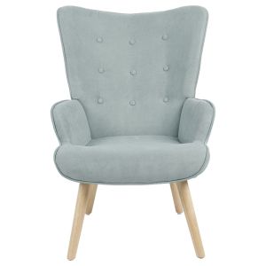 Fluffy armchair with plush fabric in bright green color and wooden legs 75x69x96cm