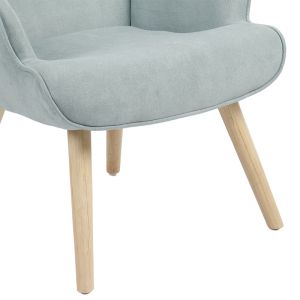 Fluffy armchair with plush fabric in bright green color and wooden legs 75x69x96cm