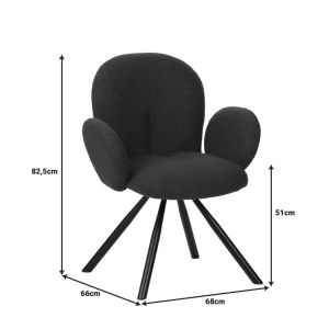 Garzele armchair white plush fabric-black metal legs 68x66x82.5cm