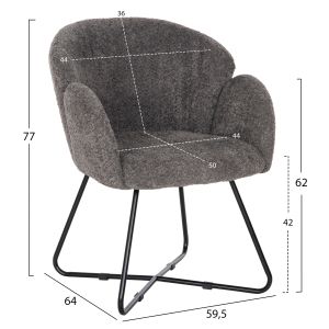 Armchair Harnis Hm9603,01 gray boucle with black metal base 82x62x72hcm