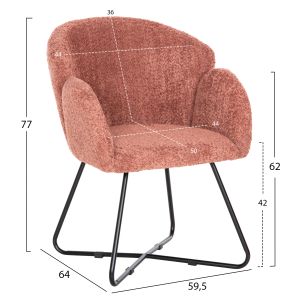 Armchair Harnis Hm9603,02 pink boucle with black metal base 82x62x72hcm