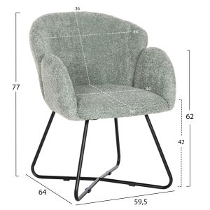 Armchair Harnis Hm9603,05 boucle pistachio color with black metal base 82x62x72hcm