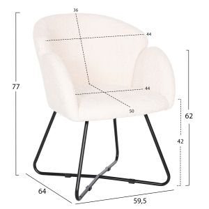 Armchair Harnis Hm9603,06 boucle ecru color with black metal base 82x62x72hcm
