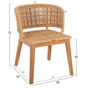 Indoors Farley Hm9827 armchair made of teak wood with synthetic rope in natural color 57x58x86cm