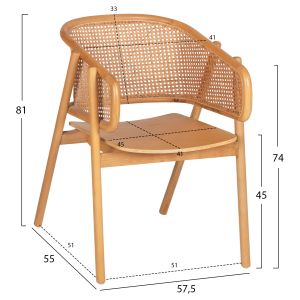 Кресло Kenlee Hm9872 от дърво от ясен и естествен ратан в естествен цвят 57,5x55x81cm