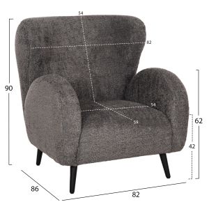 Кресло Kryly Hm9593,01 сиво букле с черни дървени крака 83x87x89hcm