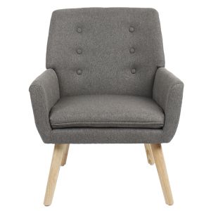 Likable armchair with plush anthracite fabric and wooden legs 67x89x86cm
