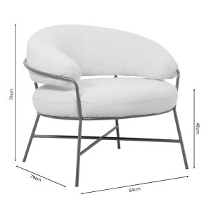 Malu armchair, cream-colored boucle with gold frame, 84x79x76cm