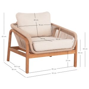 Oasis Biege armchair Sm6226 tropical acacia wood-aluminum and beige rope 92x80x71.5-82cm garden set 4 pieces Orion Corner Sm6191.02 white aluminum and beige olefin