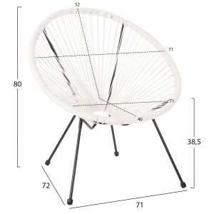 Кресло Outdoor Nest-type Acapulco Hm5872,12 черен метал - синтетичен ратан в бяло 71x72x80cm
