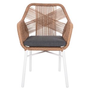 Armchair Outdoors Topin Hm6048,01 aluminum white - Pe rattan light brown - cushion gray 58x60x83cm