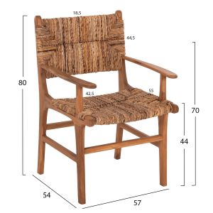 Armchair Professional Solid Teak Wood And Rush-matt 57.5x59x87cm Hm9400.11