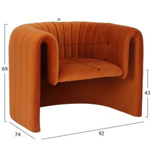 Armchair Riker velvet orange metal frame 92x74x69 Hm9682,05