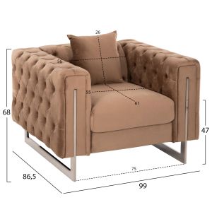 Armchair T,chesterfield Mobar Hm3261,03 beige plush with metal legs 99x86,5x77hcm