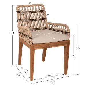 Tanish armchair made of natural rattan and black metal legs 58x58.5x87cm