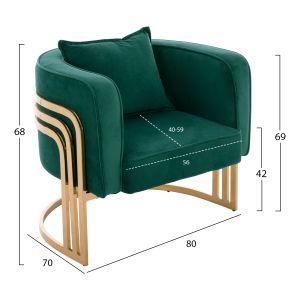 Tiana armchair green velvet stainless steel legs with galvanic gold coating