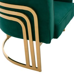 Tiana armchair green velvet stainless steel legs with galvanic gold coating