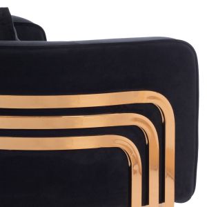 Tiana armchair, black velvet, stainless steel legs with galvanic gold coating