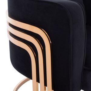 Tiana armchair, black velvet, stainless steel legs with galvanic gold coating