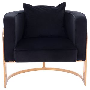 Tiana armchair, black velvet, stainless steel legs with galvanic gold coating