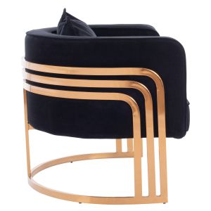 Tiana armchair, black velvet, stainless steel legs with galvanic gold coating