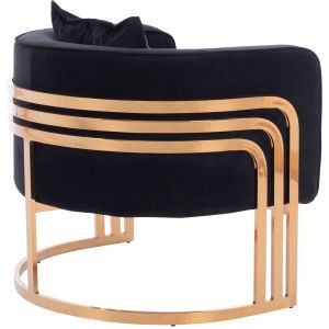 Tiana armchair, black velvet, stainless steel legs with galvanic gold coating