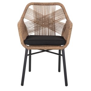 Armchair Topin Hm6048,02 aluminum black - Pe rattan beige - cushion black 57x65x84cm