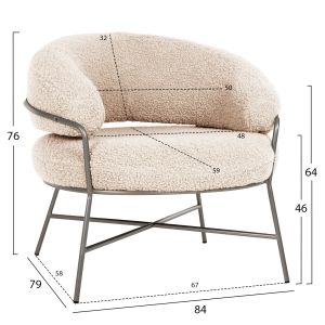 Кресло Trudi Hm8639,23 бяло букле със сребърна метална рамка 84x79x76hcm