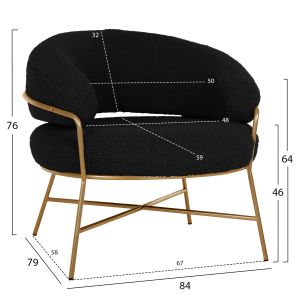 Кресло Trudi Hm8639,24 черно букле със златна метална рамка 84x79x76hcm
