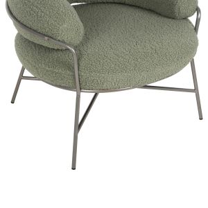 Кресло Trudi Hm8639,27 букле цвят шам фъстък и сребърна метална рамка 84x79x76hcm