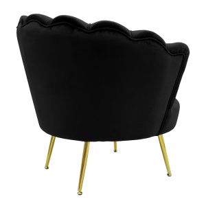 Water Lily Daimon armchair-shell black plush and gold legs 79x74x78cm