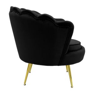Water Lily Daimon armchair-shell black plush and gold legs 79x74x78cm