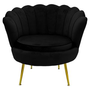 Water Lily Daimon armchair-shell black plush and gold legs 79x74x78cm