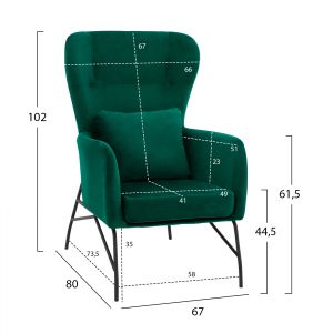Armchair in Cyprus green with black metal legs Hm8721,03