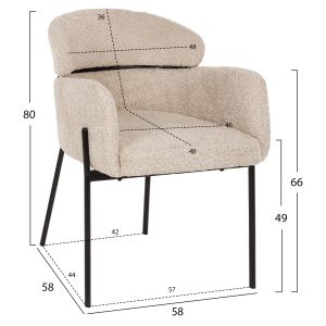 Ecru Boucle Armchair with Metal Legs Wolf Hm8583,02 58x58x80cm