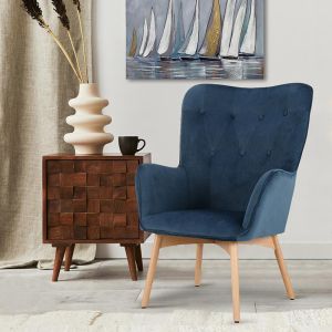 Blue suede armchair with wooden legs 67x72x97cm