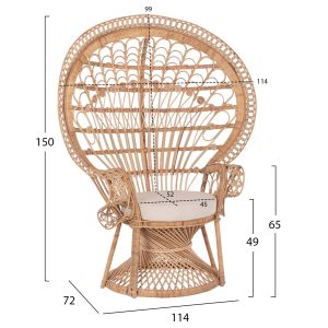 Royal Peacock armchair made of natural rattan with cushion 134x65x150hcmhm9342